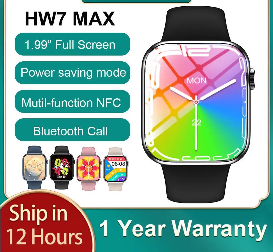 

2022 New 1.99 full screen HW7 Max Smartwatch Men 45mm NFC + New added power saving mode Women Smart Watch PK Dt100 W37 W27 HW22