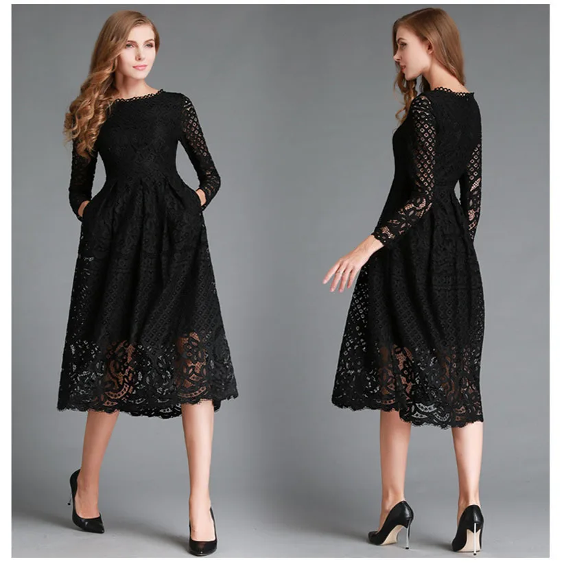 

2022 Lace Long Sleeve Dress Slim Midi Dress woman dress bodycon dress
