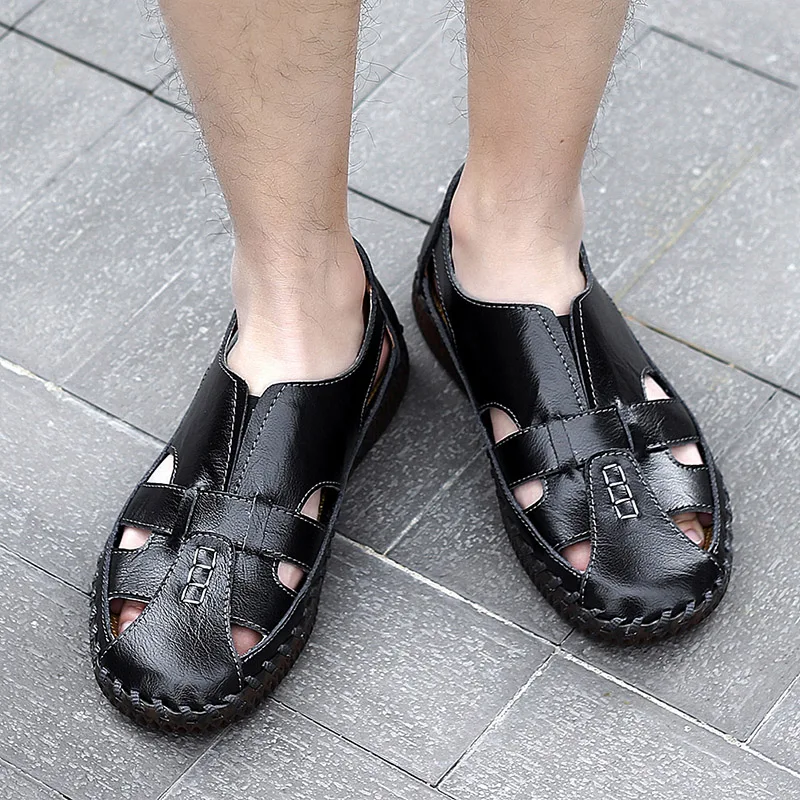 Сандалии мужские из спилка сланцы дышащие пляжные шлепанцы летняя обувь для