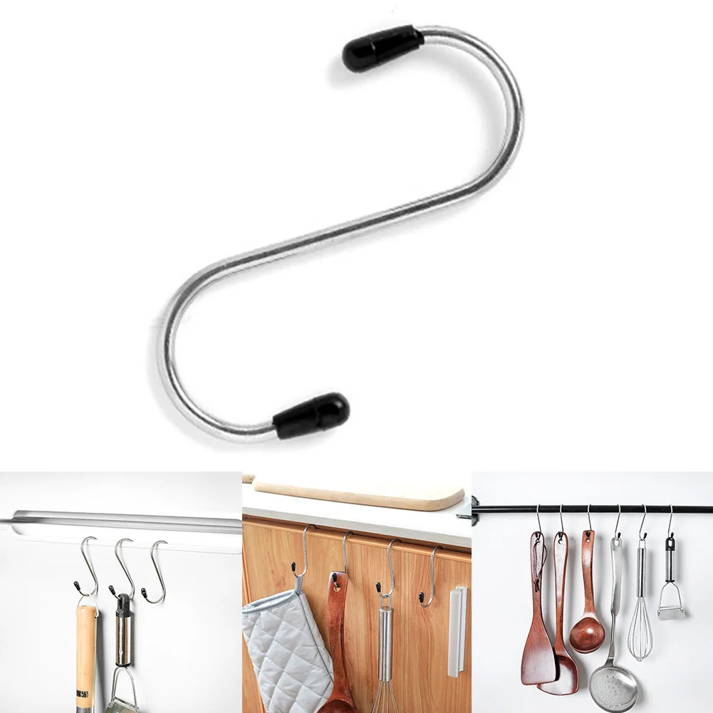 

4pcs Stainless Steel S-Shape Hook Kitchen Bedroom Multi-function Railing S Hanger Hanger Clasp Rack For Clothes Kitchen Hooks