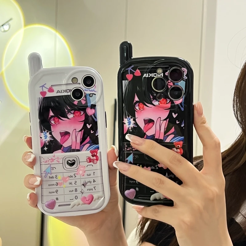 

Kawaii Japanese Anime illustration Sweet Cool Girl Phone Case For iPhone 11 12 13 Pro Max Xr Xs Max Cute Pendant Lanyard Cases