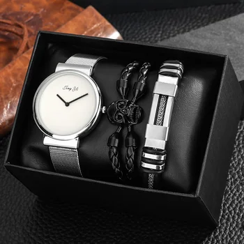 3PCS Men Watch Minimalist Ultra Thin Fashion Simple Black Quartz Watch Bracelet Set Gift for Male Wristwatch Free Shipping Reloj Other Image