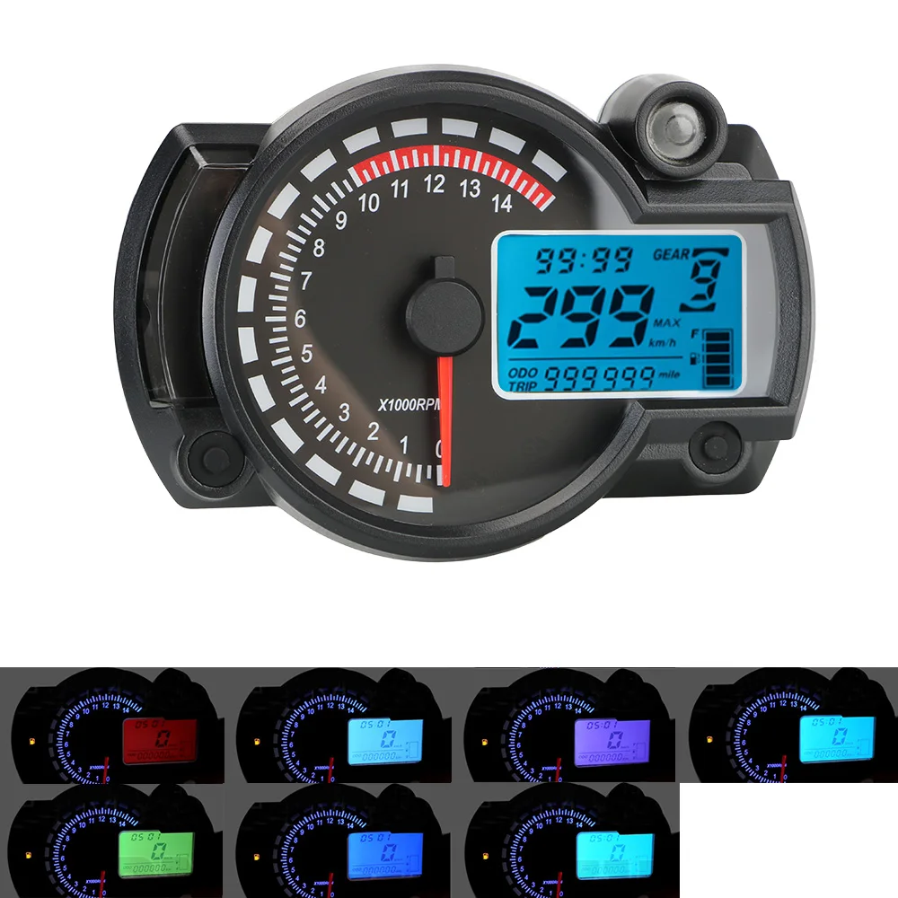 

7 Colors LCD Digital Universal Speedometer Motorcycle Odometer Meter MAX 299KM/H Motorbike Moto Dashboard Motorcycle