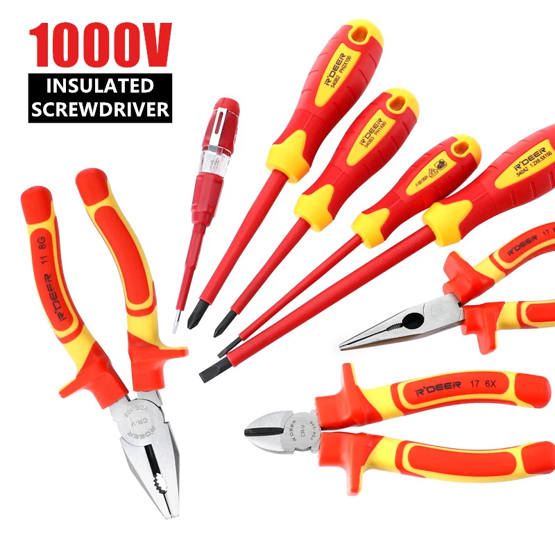 

1000V Changeable Insulated Screwdrivers Set with Magnetic Slotted Phillips Pozidriv Torx Bits Electrician Repair Tools Kit