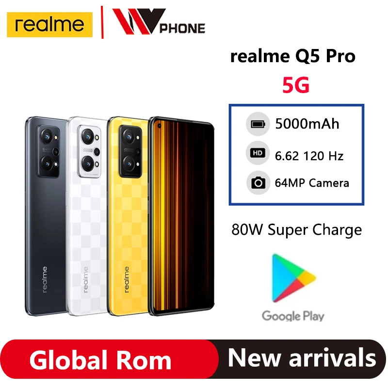 

Global Rom Realme Q5 Pro 5G Smartphone GT NEO 3T 80w Charger 6.62" FHD+ AMOLED E4 120HZ Snapdragon 870 Octa-core Processor