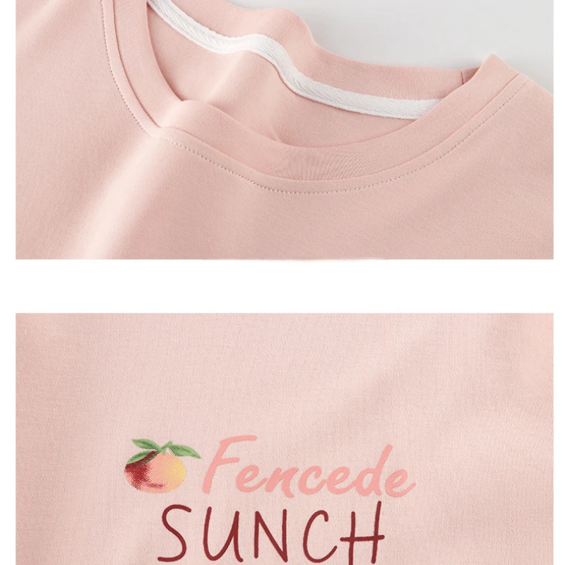 Pajamas for Women's Spring and Summer Korean Cotton Short-sleeved Cropped Pants Round Neck  Pullover Home Suit Casual Sleepwear