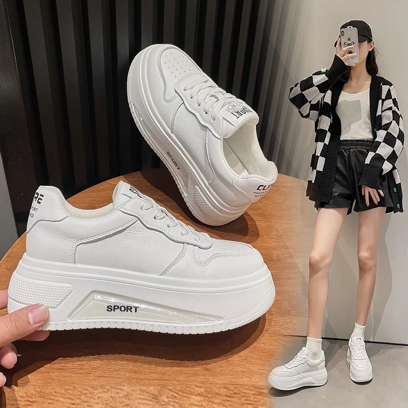 

2022 New White Women's Spring Autumn Thick-soled Shoe Super Popular Casual Platform Luxury Sneaker Running Summer Leather Ladies