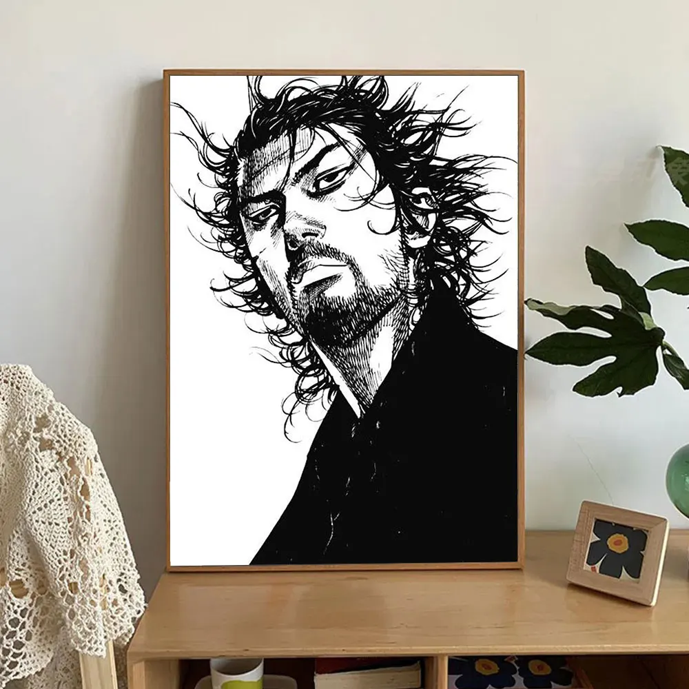 Самурай черно-белый Миямото Мусаси Ретро Вагибнд Иноуэ Такеёко персонаж холст