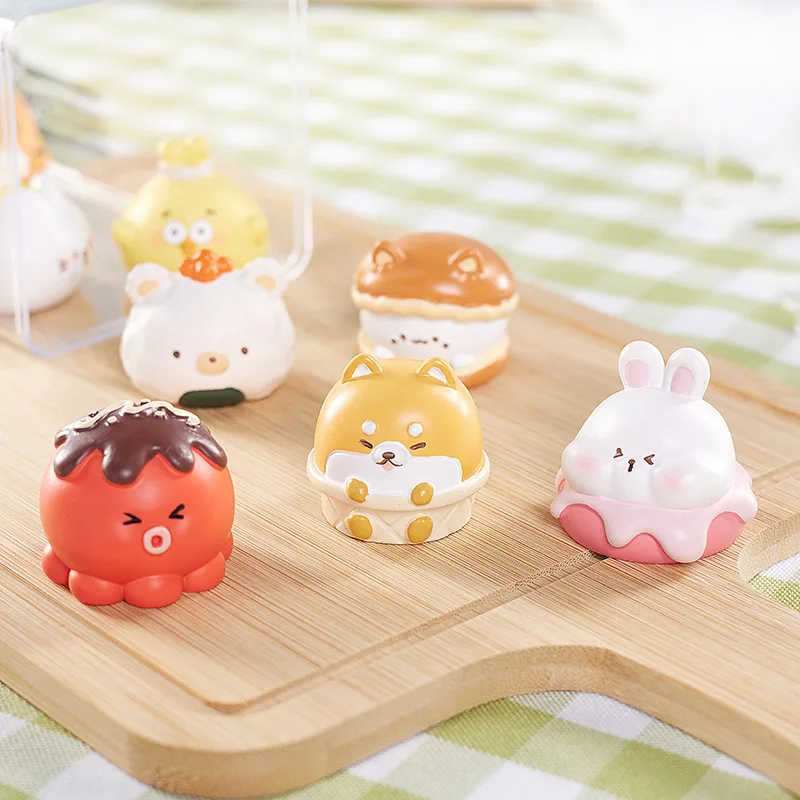 Cartoon Animal Snack shop takoyaki Shiba Inu cones Dog Ice cream Rabbit Cake Donut Fried egg toast sushi Food Play Blind Box