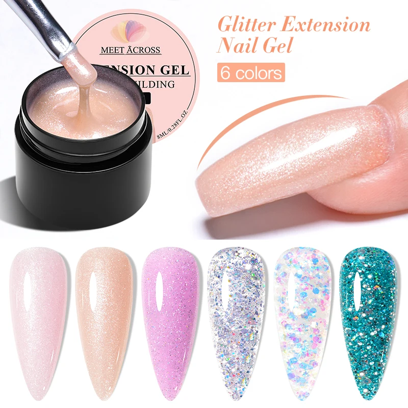

MEET ACTOSS Quick Extension Nail Gel 8ml Glitter Color Acrylic Quick Building Nail Art Manicure Gel Nail Finger Poly Nail Gel