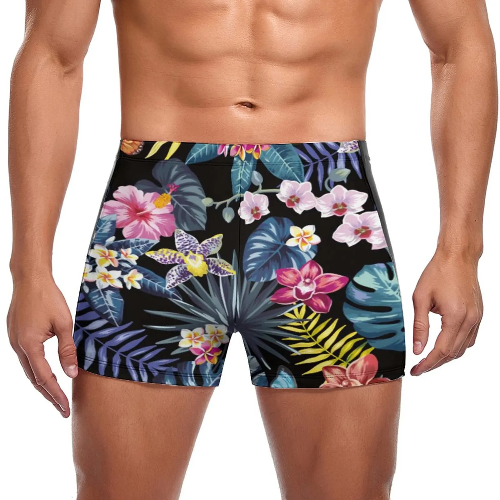

Palm Leaves Swimming Trunks Jungle Flowers Print Fashion Quick Dry Swim Boxers Beach Large Size Men Swimsuit