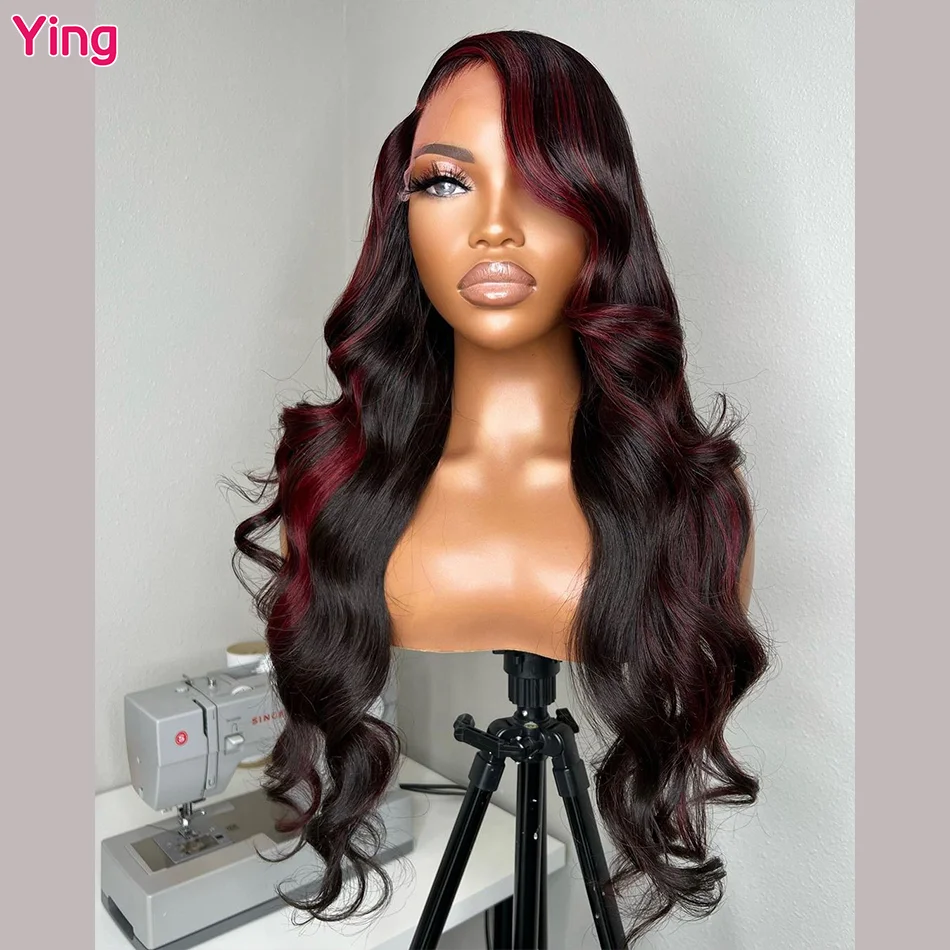 Ying Hair Highlight Red Stripe 5x5 Transparent Lace Wig  13x4 Lace Front Wig 10A Remy Human Hair 13x6 Lace Front Wig PrePlucked