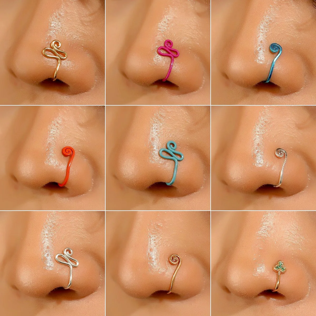 

Punk U-shaped Nose Ring for Women Nose Studs Colorful Enamel Nose Clip Fake Nose Piercing Ear Clip Cuff Vintage Body Jewelry