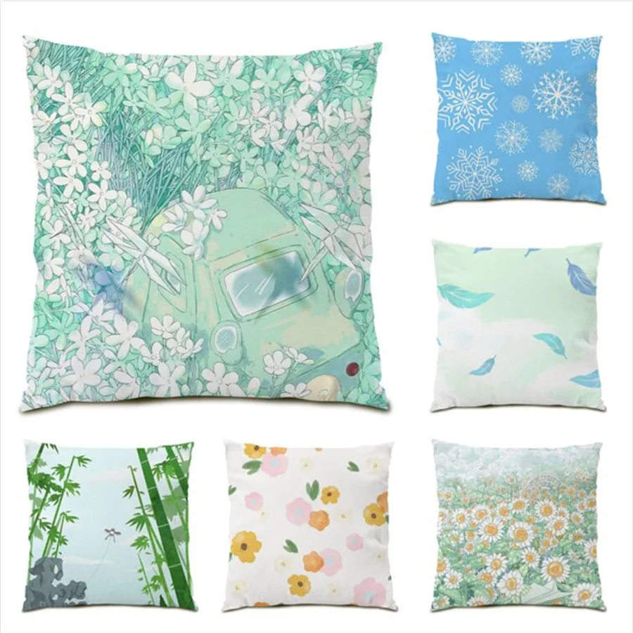 

Cushion Covers 45x45 Velvet Home Floral Series Living Room Decoration Leaf Polyester Linen Sofa Decorative Pillow Cases E0031