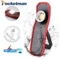 portable led flashlight torch usb rechargeable led work light magnetic cob lantern hanging outdoor camping hook lamp power light