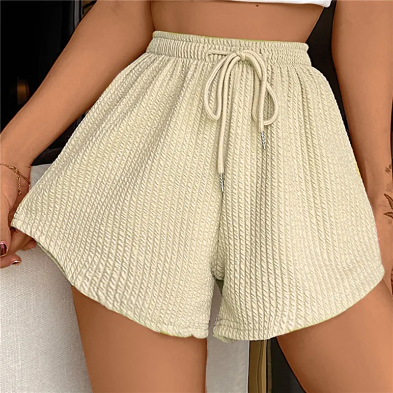 Women Summer Shorts High Elastic Lace Up Drawstring Wide Leg Sweat Short Fitness Running Shorts Loose Casual Sports Pants Female