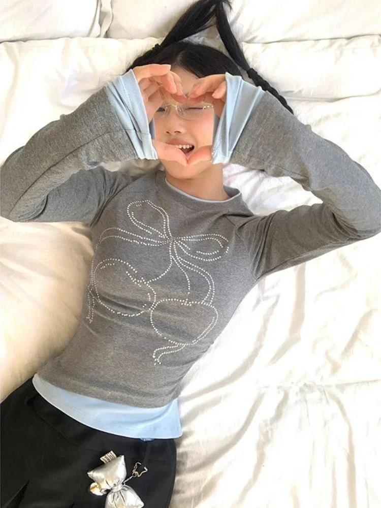 Женские футболки ADAgirl с принтом вишни серого синего цвета в стиле пэчворк