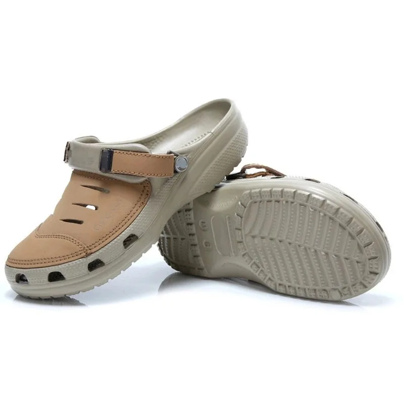 

2021Men Clogs Sandals Casual Summer Shoes Slipper Men Leisure Flip Flops Men Cow Leather Sandals Light Beach Khaki Men Shoes