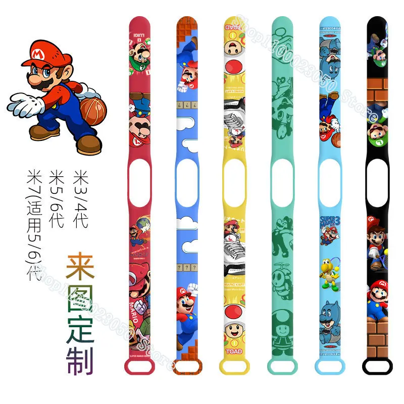 Ремешок для часов Super Mario Mi Band 7/6/5/4/3 умный браслет с рисунком Марио броса сменный