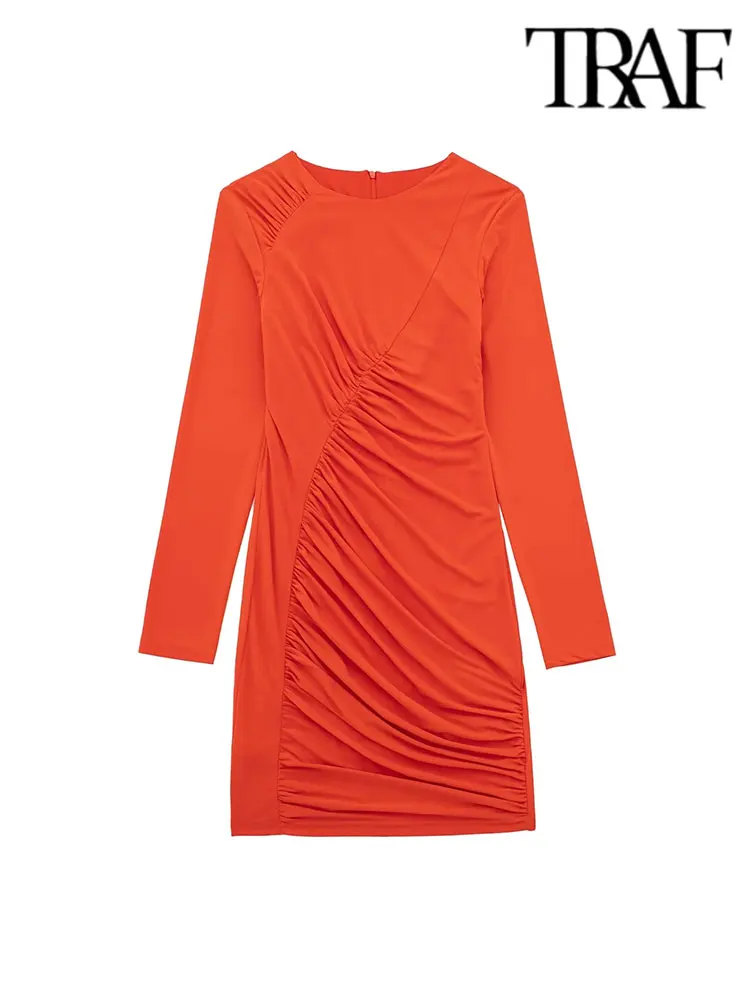 

Сексуальное женское платье TRAF 2023, летнее вечернее мини-платье оранжевого цвета с круглым вырезом и сумочкой, сексуальное модное облегающее ...
