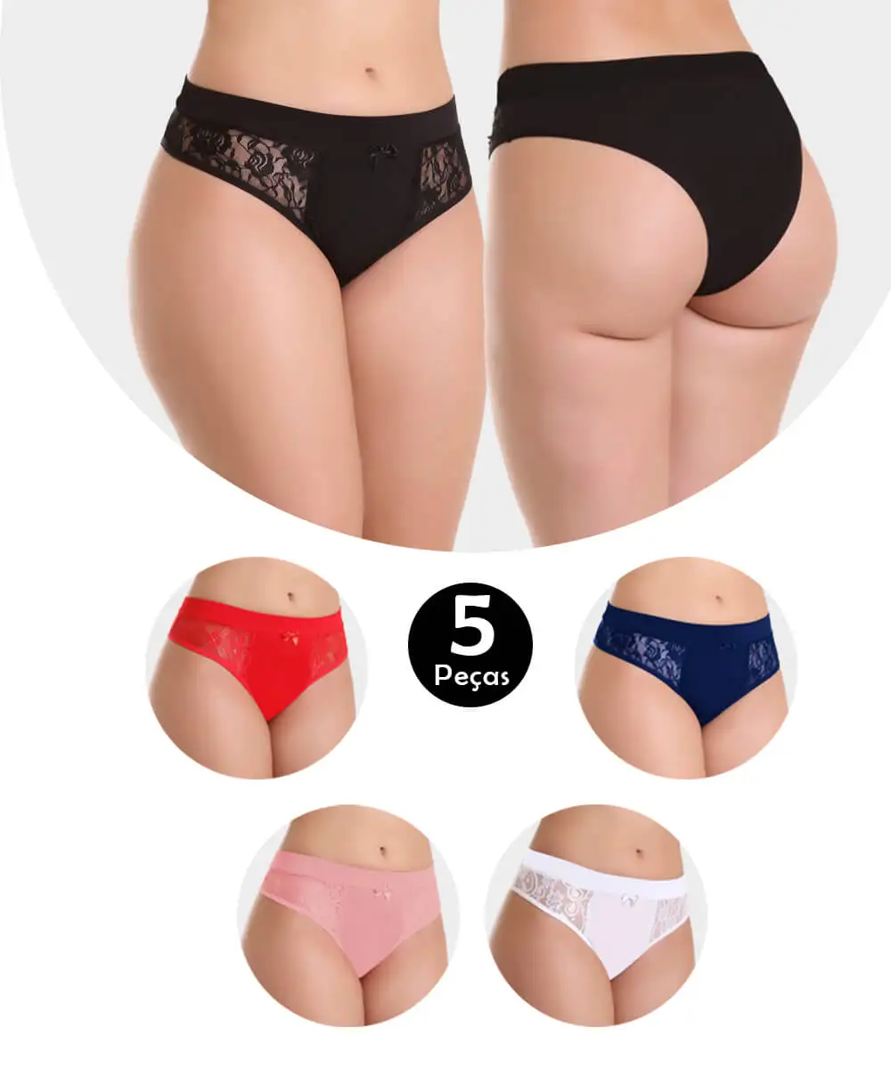 

Kit 5 Panties IMI Lingerie High Waist High Waist Elastic Microfiber Manu