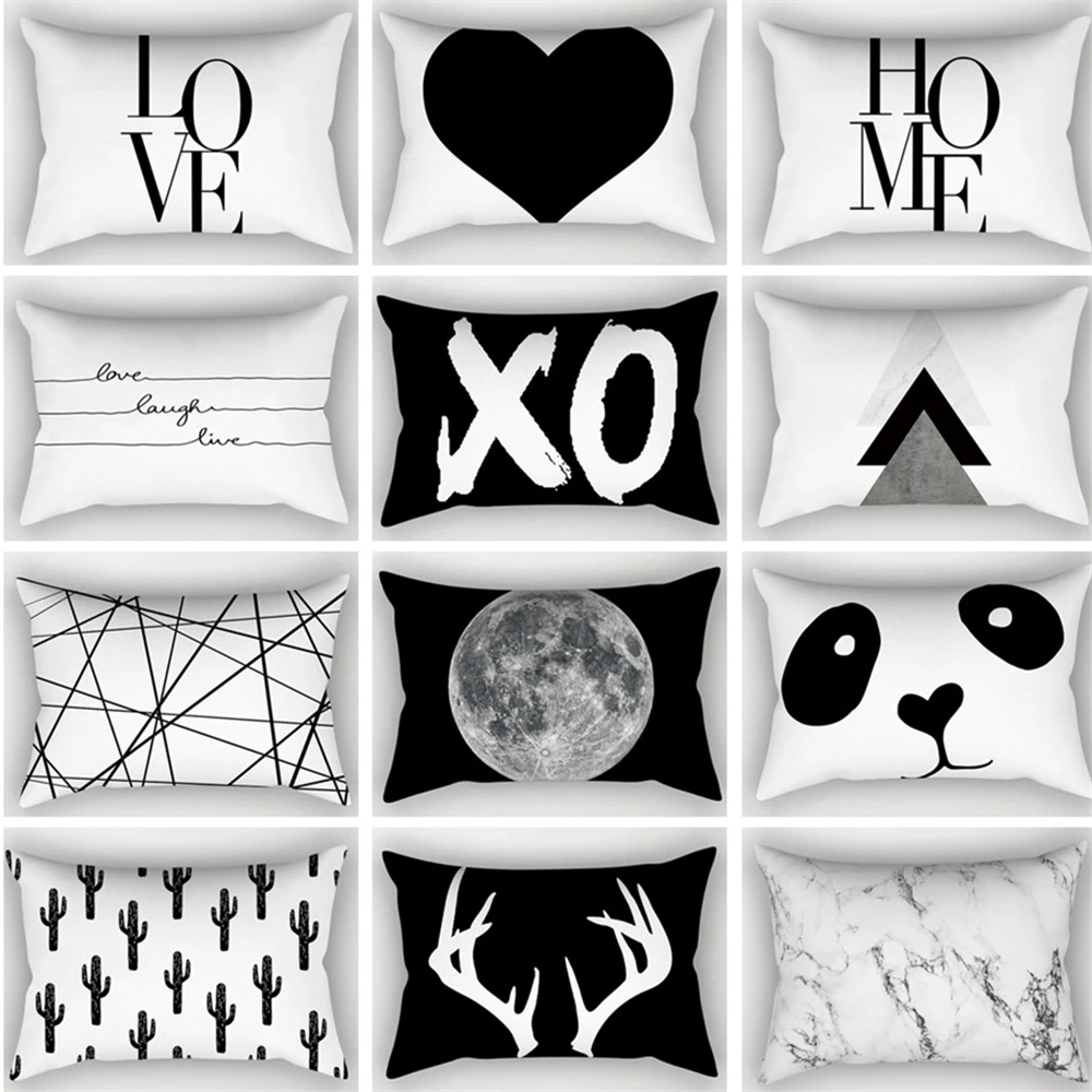 

Black White Geometric Pillowcases 30x50cm Nordic Style Heart Cushion Cover Sofa Car Home Decor Letter Line Marble Pillow Cover