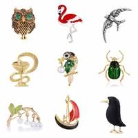 fashion enamel lapel pins owl crystal bird animal flower snake brooch insect womens brooches jewelry for friends gift wholesale