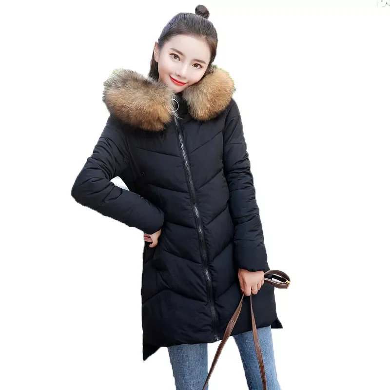 New2022 new mid long clothes women's Down parka version slim hooded big hairy collar down cotton jacket batch
