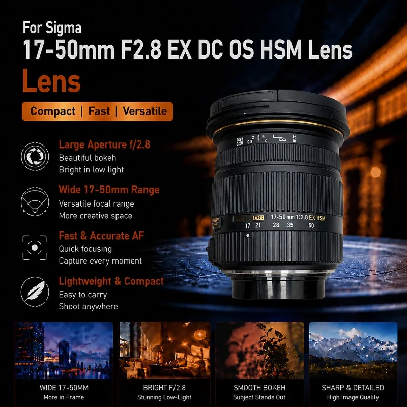 Фото 95% новый оригинальный объектив Sigma 17-50mm F2.8 EX DC OS HSM с оптической стабилизацией и автофокусом, стандартный зум-объектив для DSLR камер №2