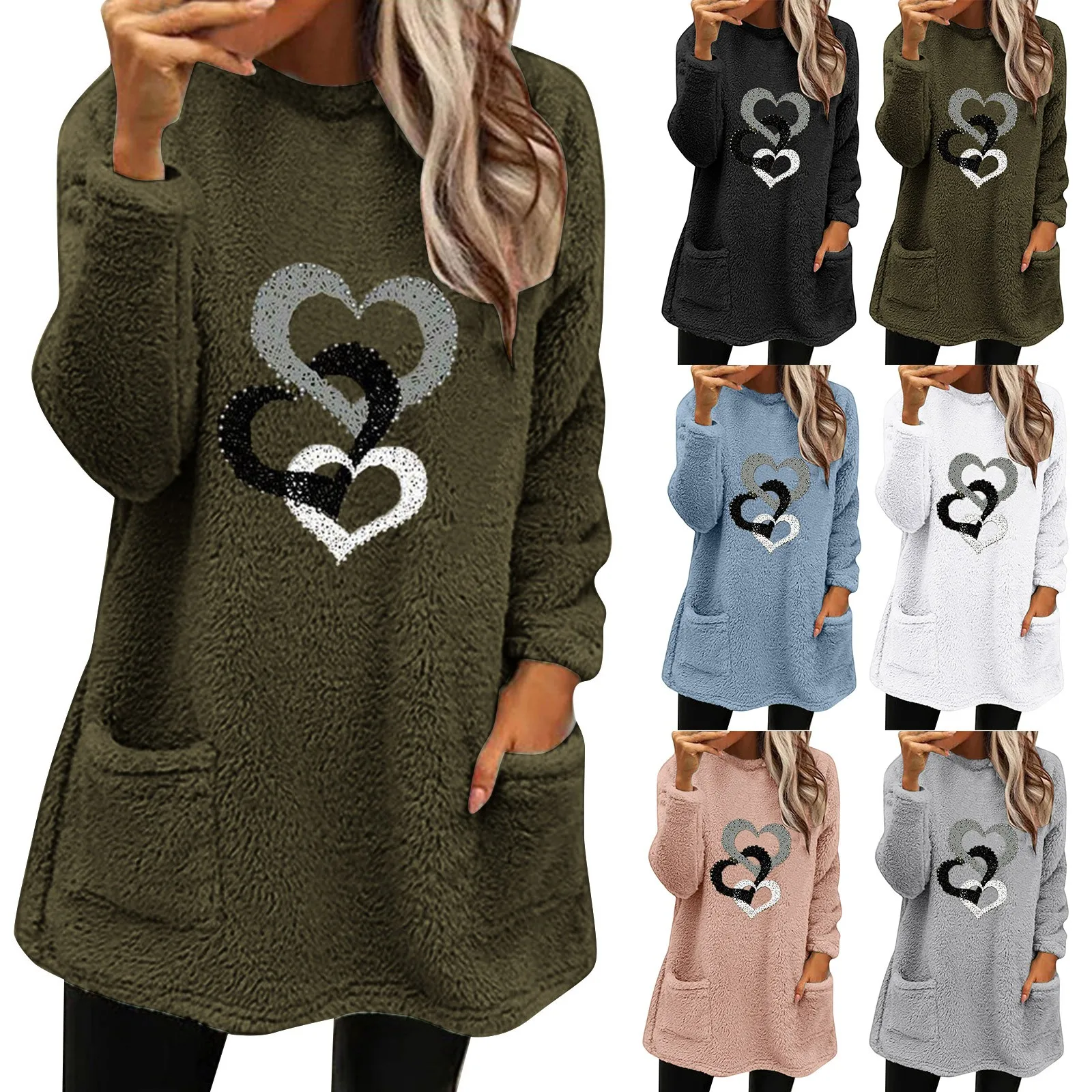 

Womens Winter Coat Loose Wool Jacket Long Sleeved Jumper With Pockets Egirl Exercise Loose fit