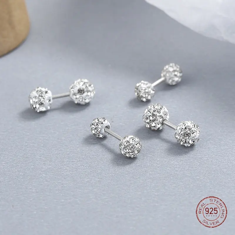 

Женские серьги-гвоздики из серебра 925 пробы, с двумя головками и инкрустацией из циркония, круглые серьги с индивидуальным дизайном, роскошн...