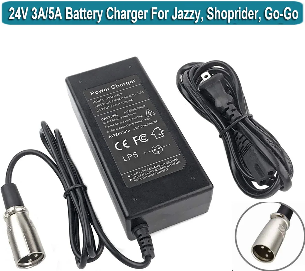24V 3A 5A XLR Electric Scooter Bike Charger For Go-Go Elite Traveller Plus Jazzy Chair Wheelchair Wheels Razor Hoverboard