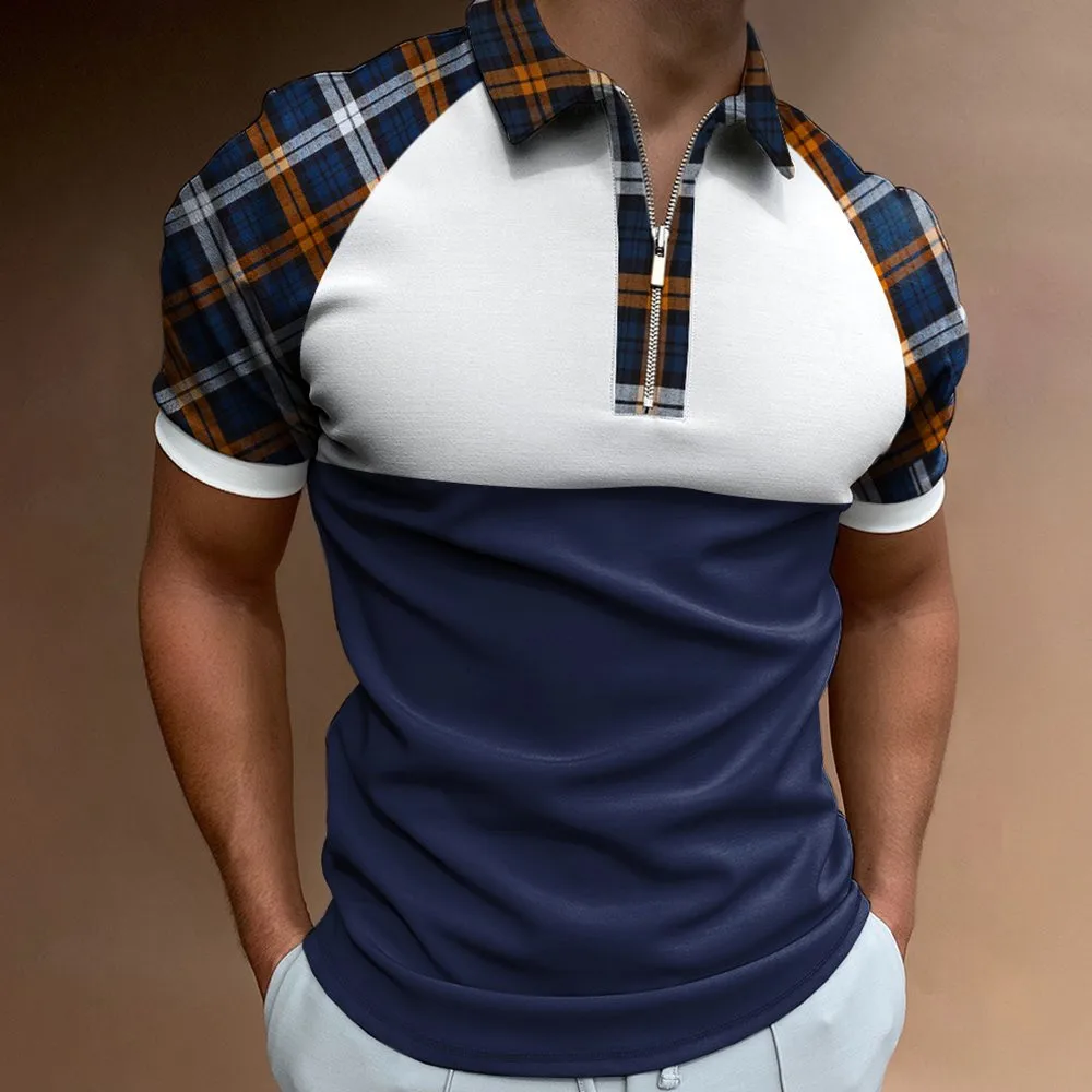 

Summer Gym Polo Shirt Men Short Sleeve Polos Sports Grid printed Slim Fit Fitness Bodybuilding Workout Clothing S-3X