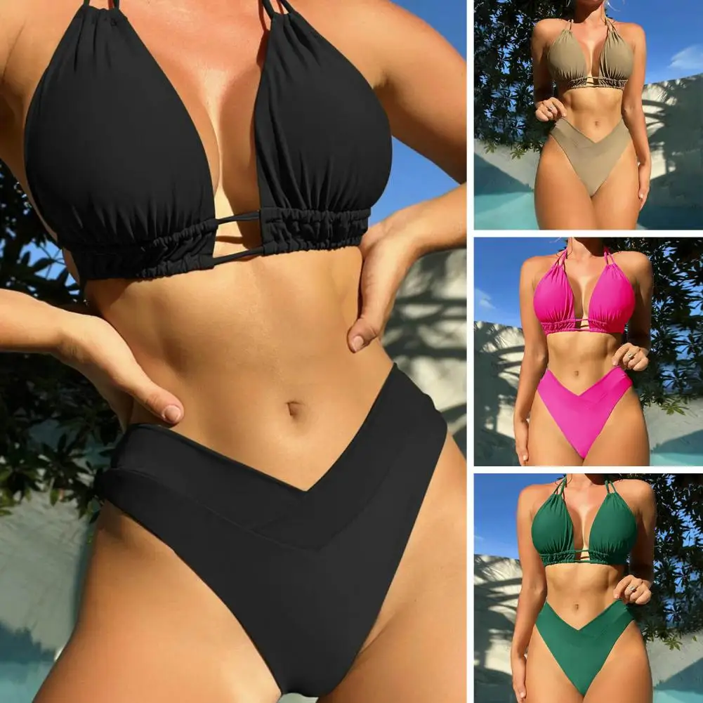 

2 шт./комплект, летний купальник с глубоким V-образным вырезом и открытой спиной