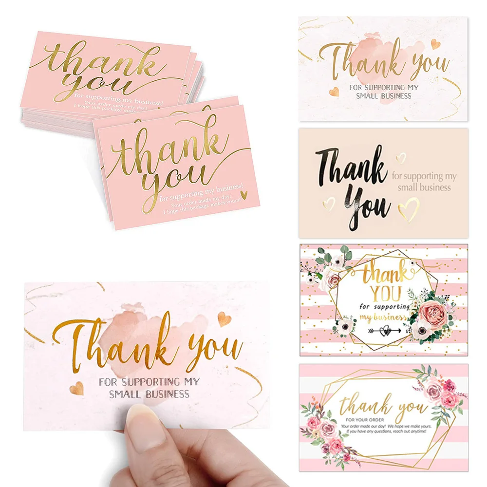 

30Pcs 9cm*5.4cm Pink Flowers Thank You Cards For Gift Card Package Party Birthday Wedding Holidays Baking Small Businesses