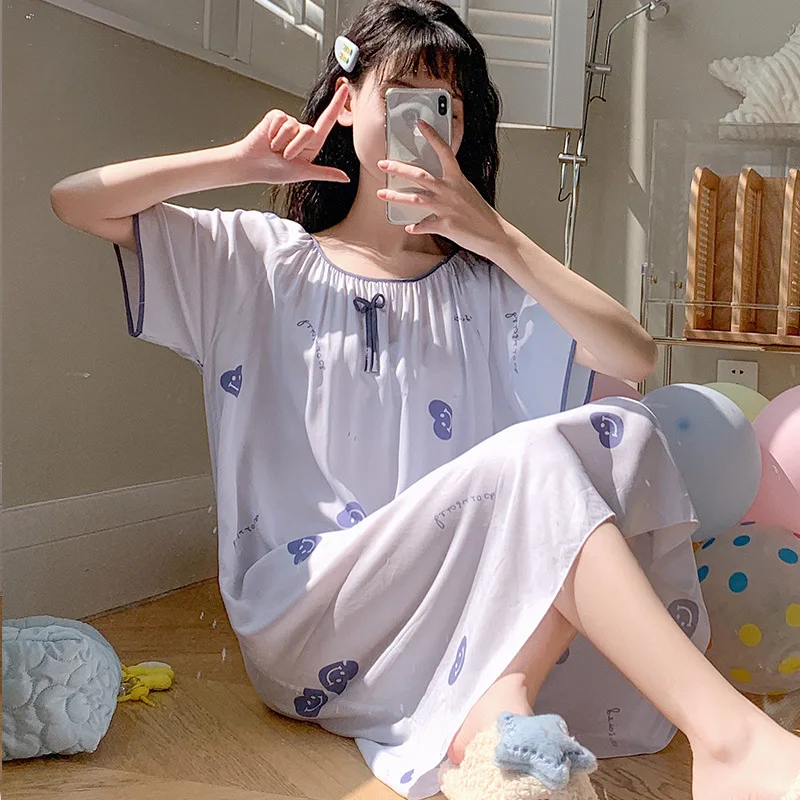 Short Sleeve Round-neck Nightgowns Casual Thin Loose Night Dress Attractive Women's Nightwear Big Size Clothing Homewear Print
