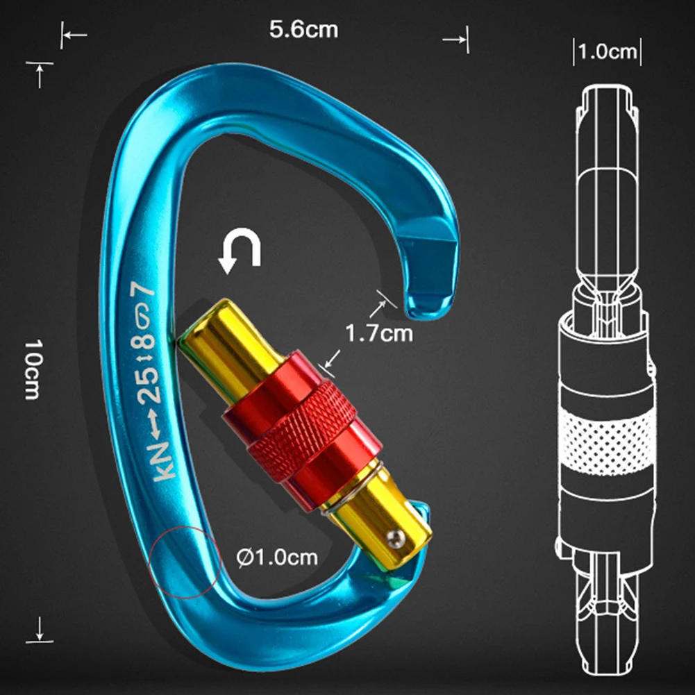 

25KN Climbing Carabiner Clip Hook Heavy Duty Aluminum D-Ring Screw Lock Rock For Outdoor Climbing CE 1019 EN12275 Certification