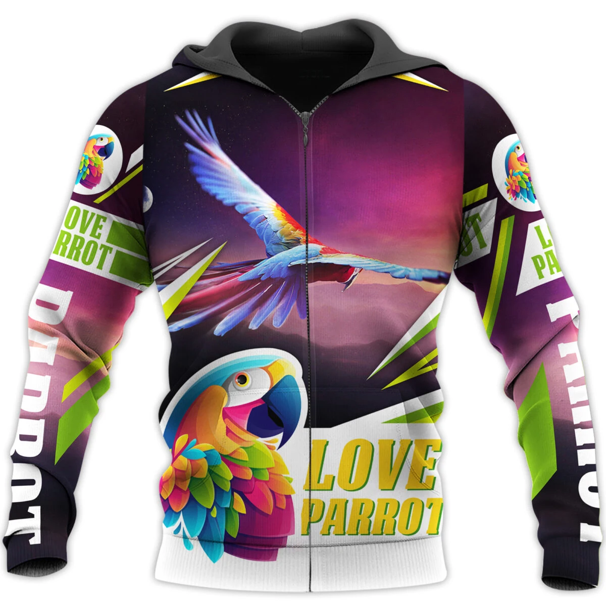 

Fashion Love Parrot Pattern 3D Full Body Print Autumn Men's Zip Hoodie Unisex Casual Hooded Zip Jacket