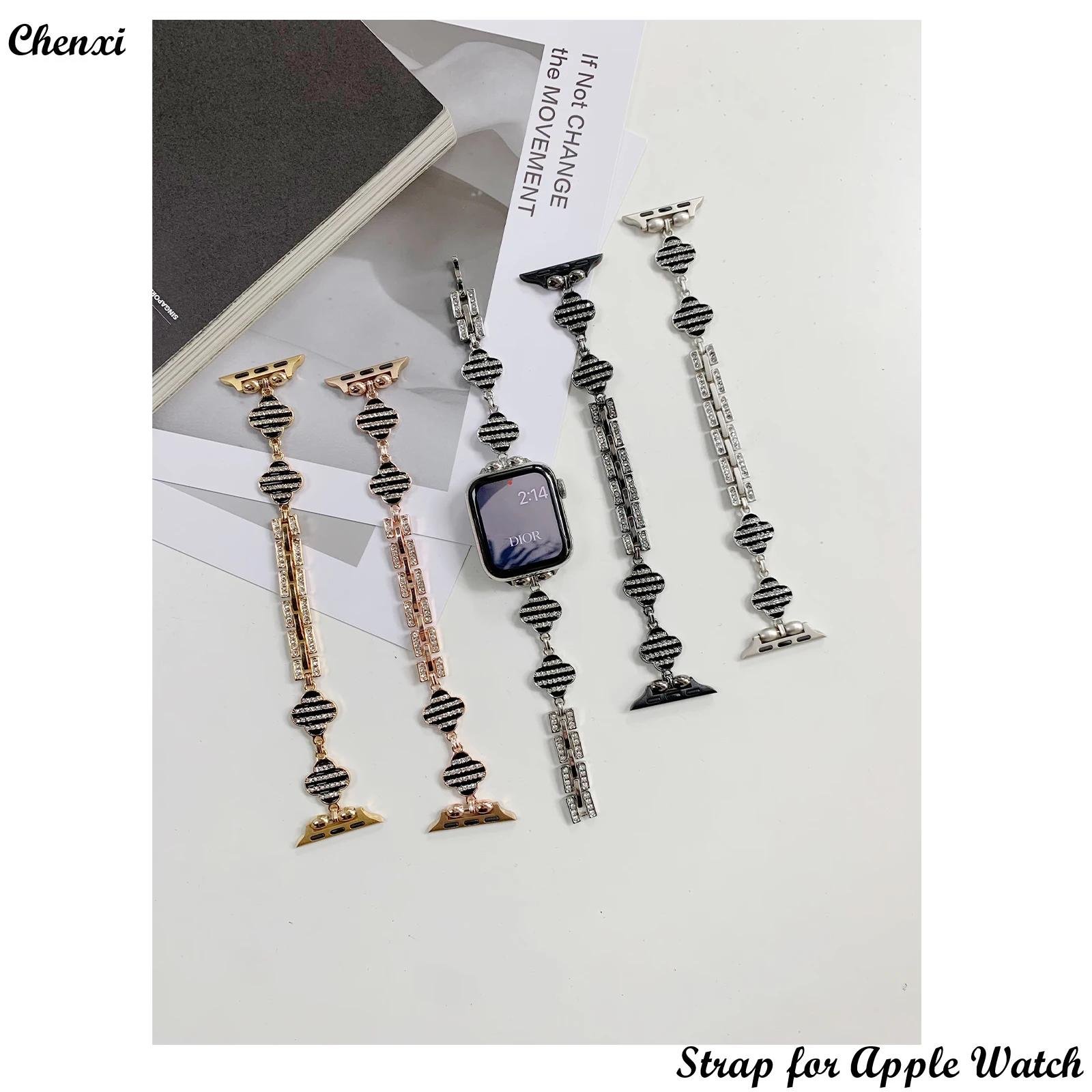 

Diamond metal strap for Apple watch band streak flower bracelet chain iwatch87654321SE38 40 41 42 44 45 49MM women fashion wrist