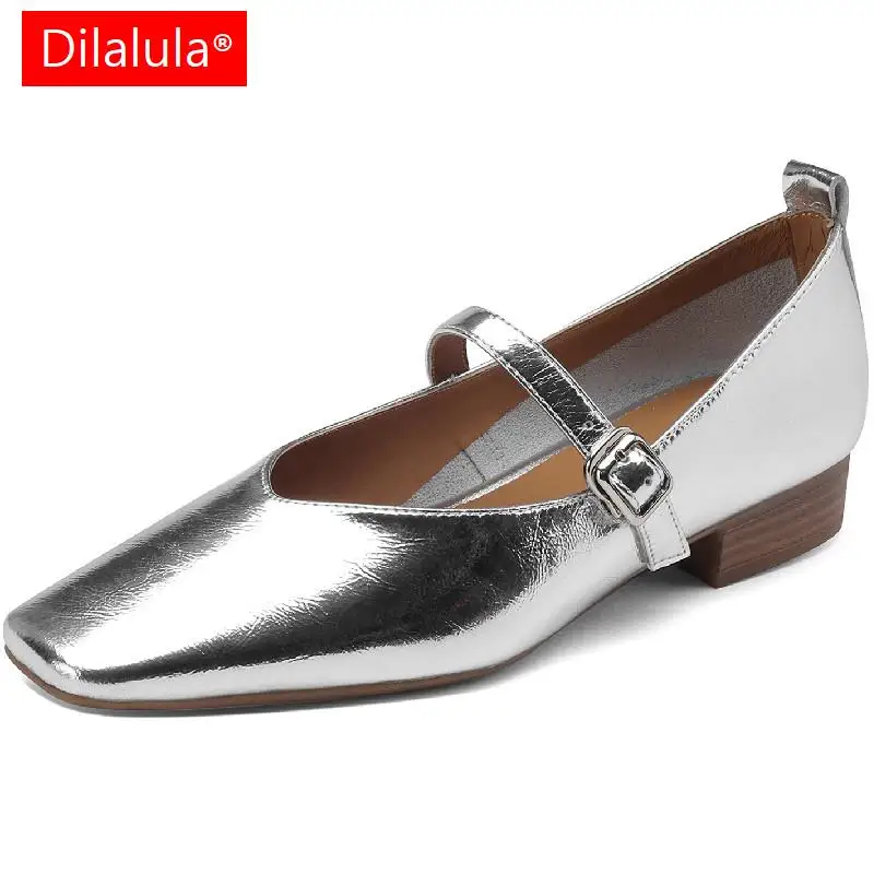 

Dilalula Elegant Vintage Women Pumps Spring Summer Square Toe Low Heels Genuine Leather Mary Janes Shoes Woman Office Casual