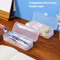 creative double layer transparent pencil case multifunctional pen stationery box office school large capacity storage organizer