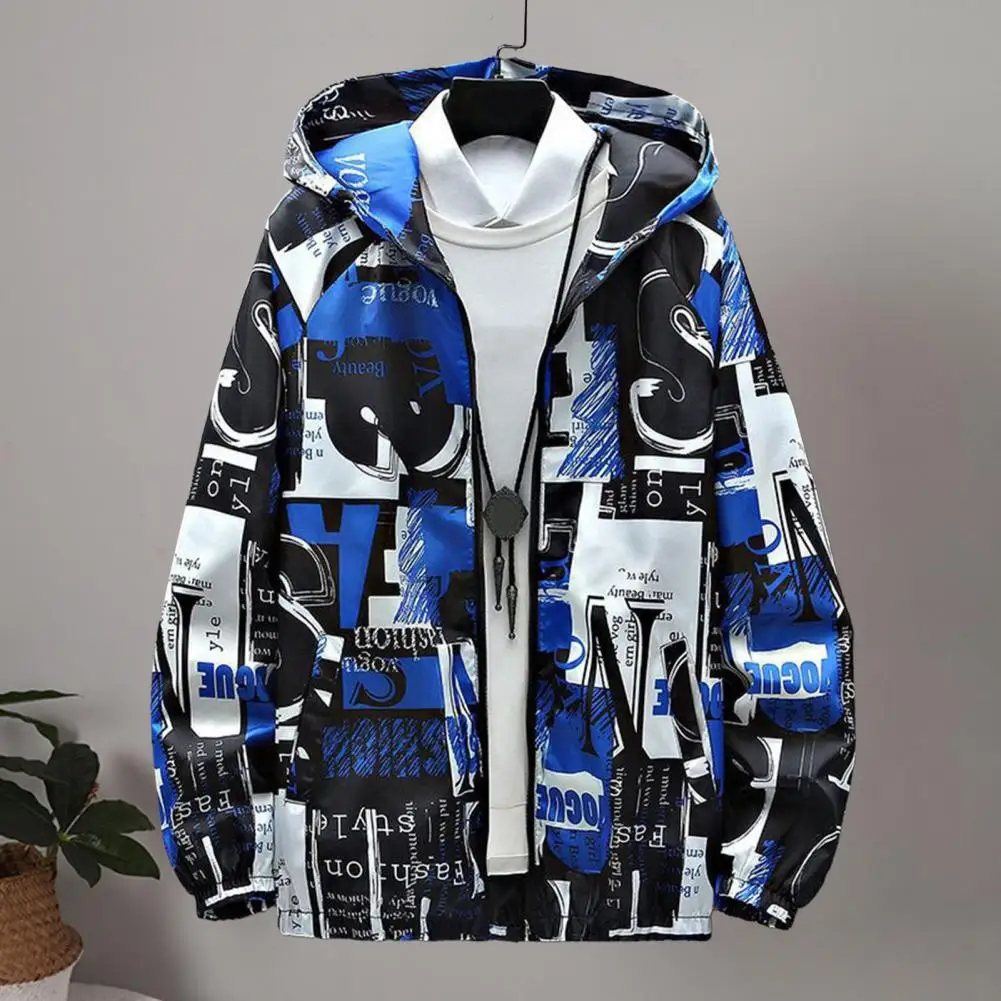 

Men Coat Fashionable Cuffed Wrist Closures Hooded Jacket With Letter Print Male Outerwear Men's Clothing