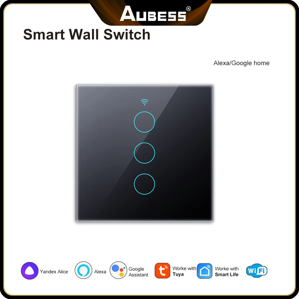 

WiFi Touch Switch No Neutral Wire Required Smart Light Switch 1/2/3/4 Gang 100-240V Tuya Smart Home Support Alexa Google Home