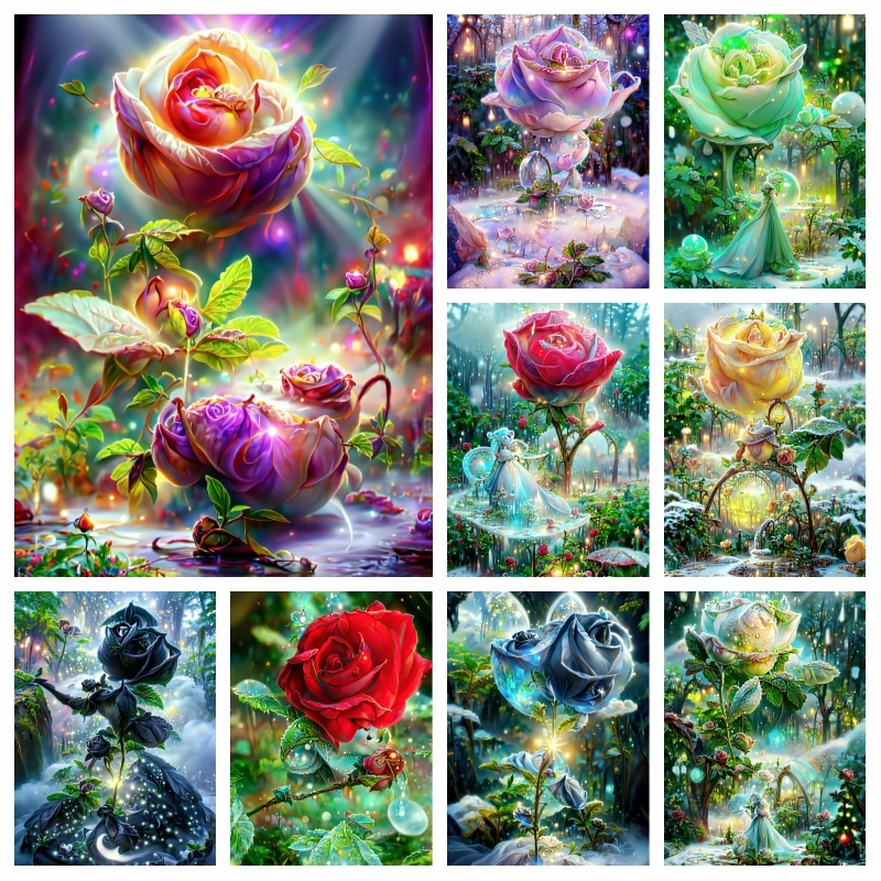 

Diy Red Rose Full Diamond Painting AB Drills Black And Golden Rose Flower Art Mosaic Cross Stitch Crystal Handcraft Home Decor