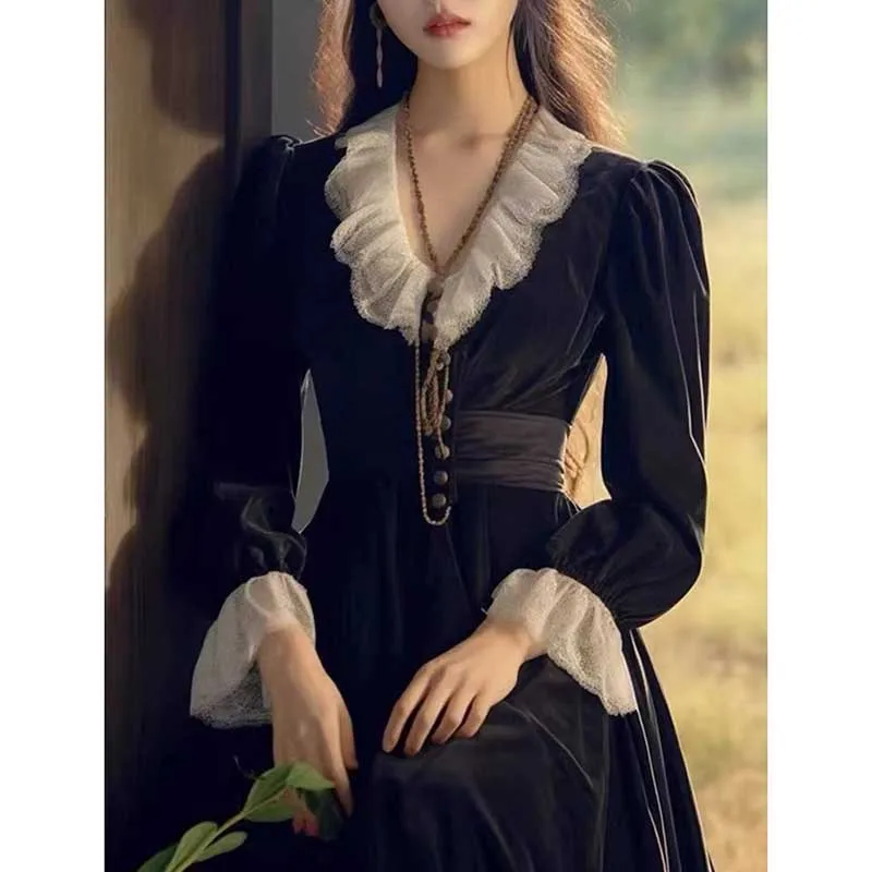 Женское винтажное платье-миди с кружевом