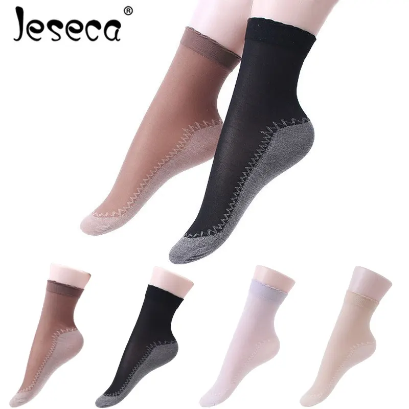 4 Pairs/lot Silk Socks Summer Women Soft Casual Non-Slip Cotton Bottom Fashion Transparent Ladies Thin Silk Jeseca New Socks
