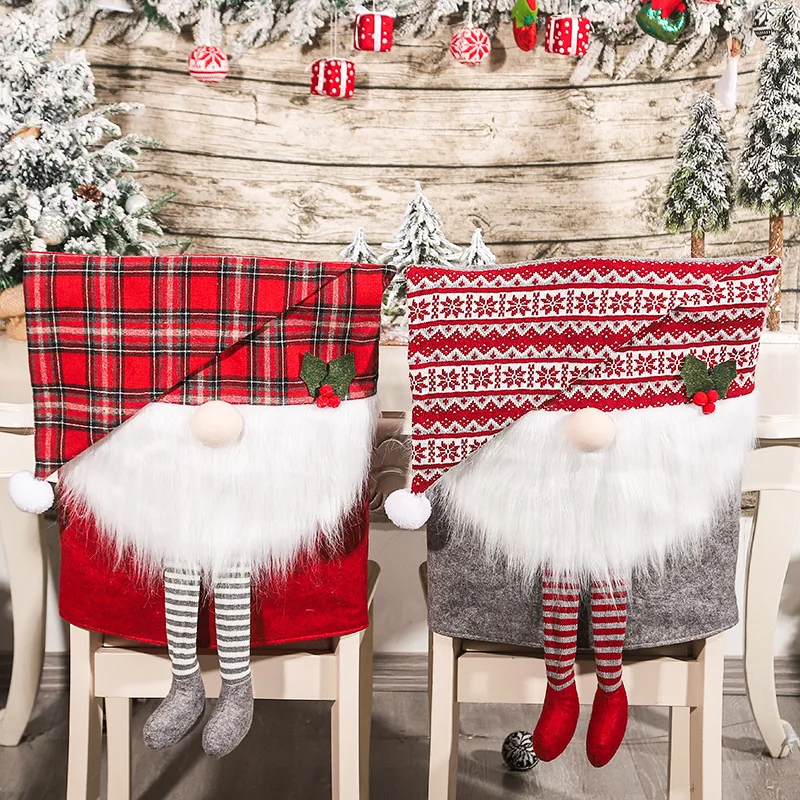 

Xmas Decoration Beard Old Man Santa Chair Cover Faceless Sitting Gnome Ornaments Happy Christmas Gifts Chair Decor
