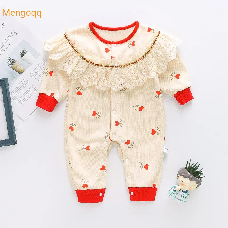 

Mengoqq Infant Baby Princess Winter Autumn Full Sleeve Ruffles Patchwork Love Outfits Kids Girls Jumpsuits Cute Romper 3-18M