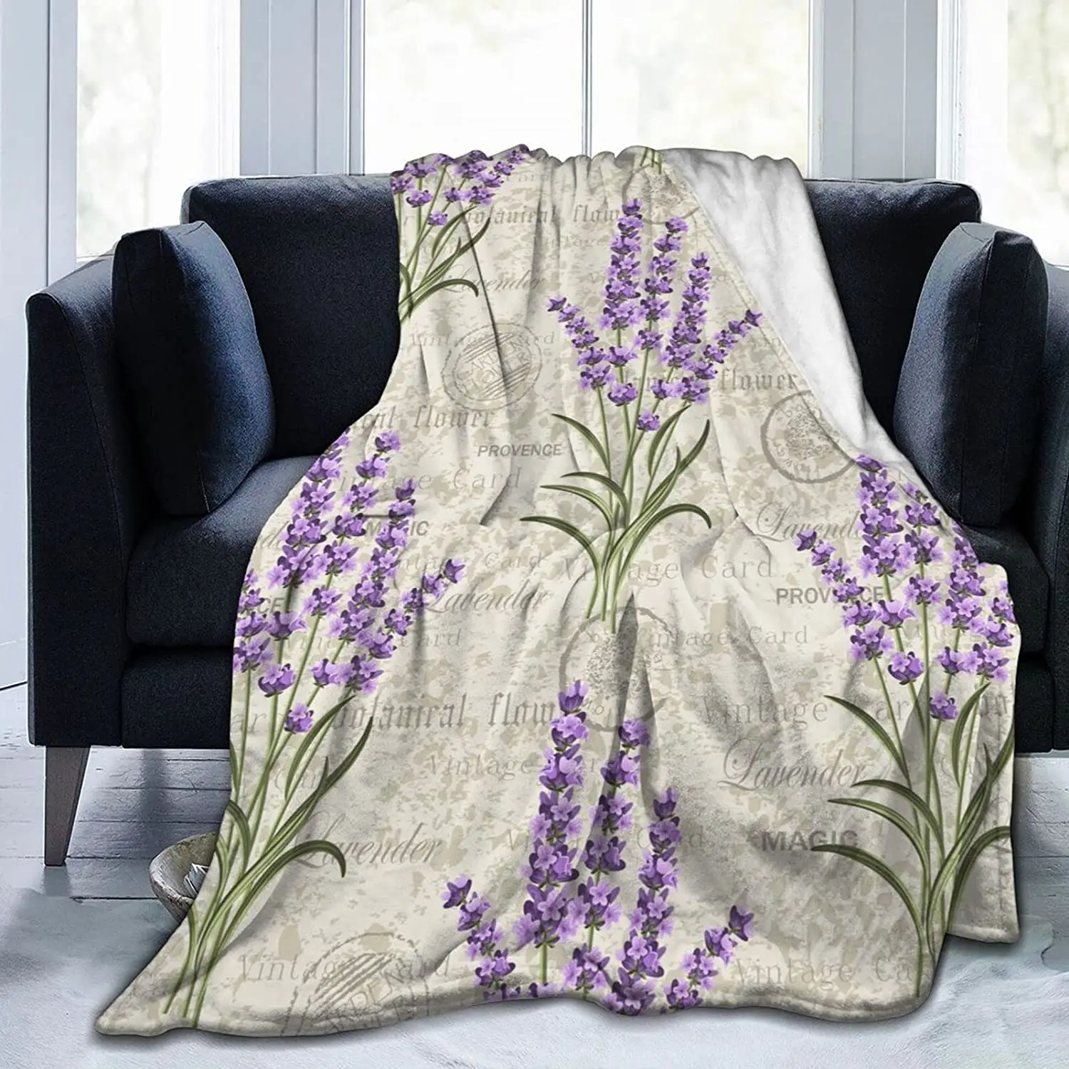 

Vintage Lavender Floral Flowers Throw Blanket Ultra Soft Warm All Season Decorative Fleece Blankets for Bed Chair Car Sofa Couch