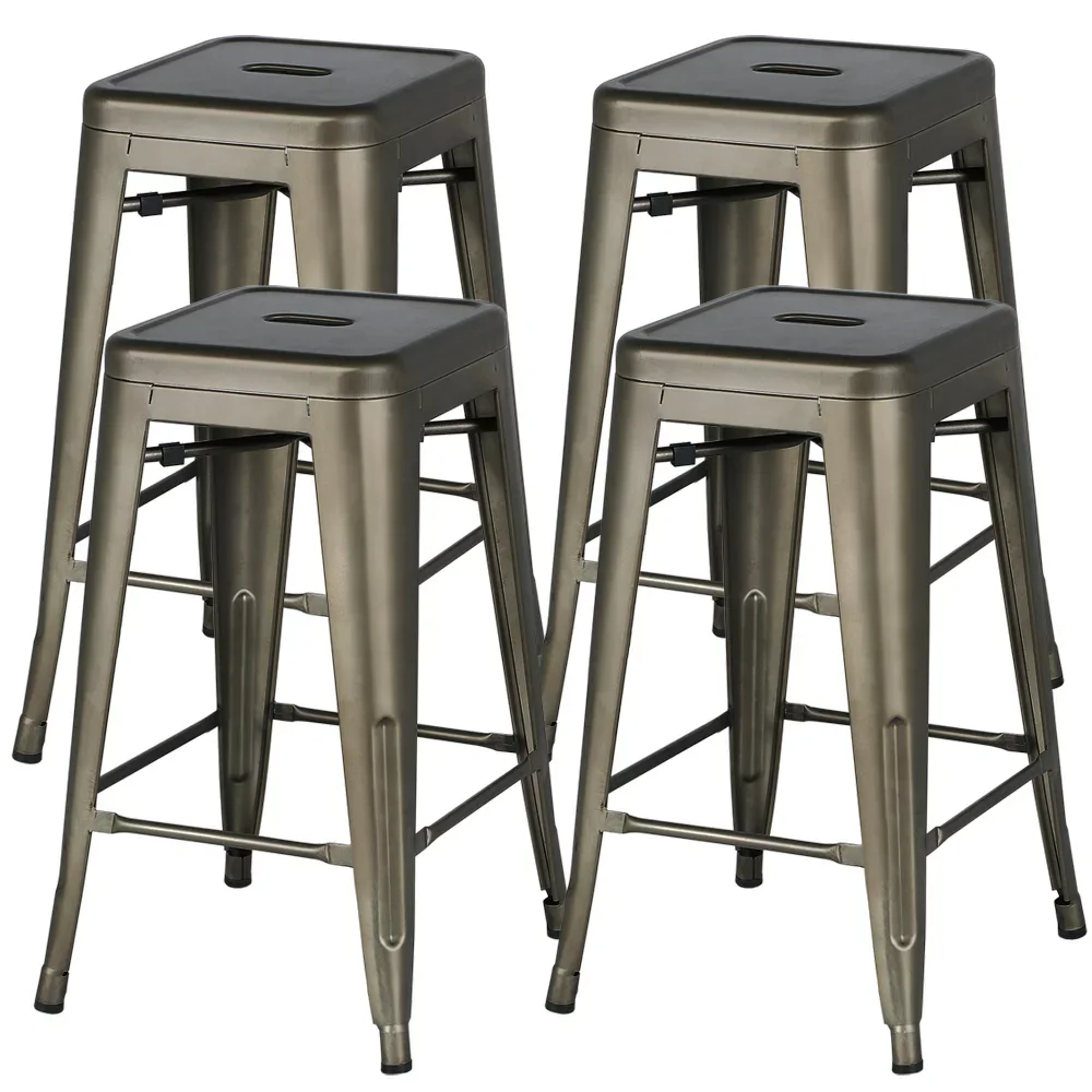 

24" Stackable Metal Bar stools Counter for Indoor/Outdoor, Set of 4, Gun Metal